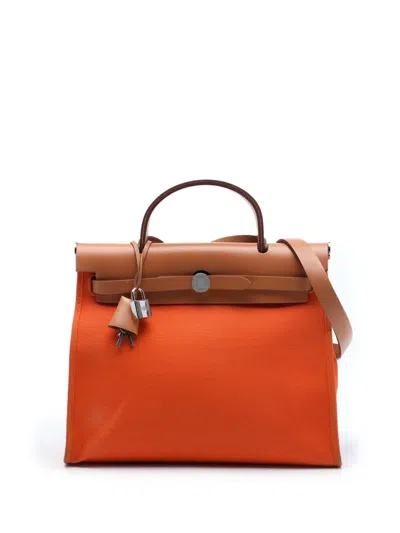 Pre-owned Hermes 2013 Toile Herbag Zip 31 Satchel In Orange