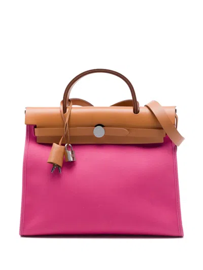 Pre-owned Hermes 2013 Toile Herbag Zip 31 Satchel In Pink