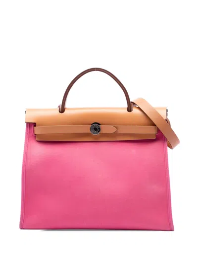 Pre-owned Hermes 2013 Toile Herbag Zip 31 Satchel In Pink
