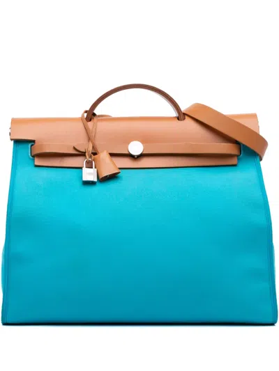 Pre-owned Hermes 2013 Toile Herbag Zip 39 Satchel In Blue