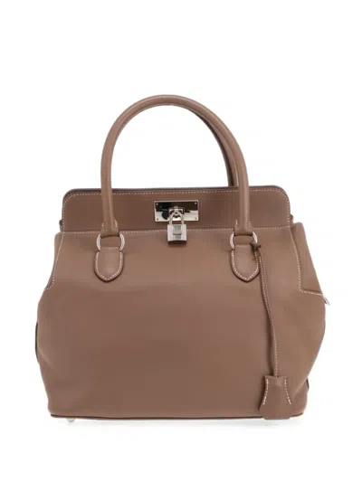Pre-owned Hermes 2013 Tool Box Leather Tote Bag In Brown