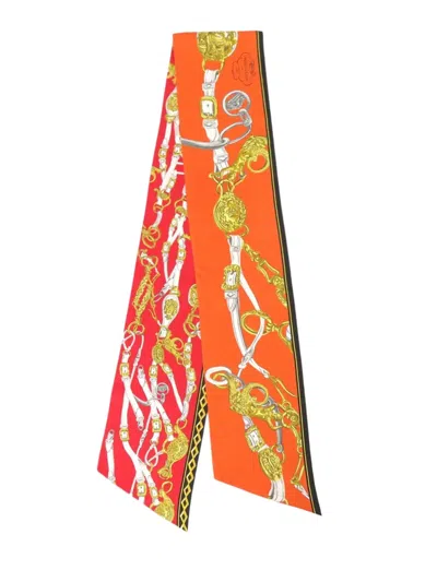 Pre-owned Hermes 2013-2026 Maxi Brides De Gala Silk Twilly Scarf Scarves In Orange