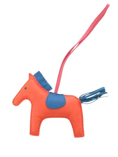 Pre-owned Hermes 2013-2026 Milo Lambskin Grigri Rodeo Bag Charm Mm Key Chain In Orange