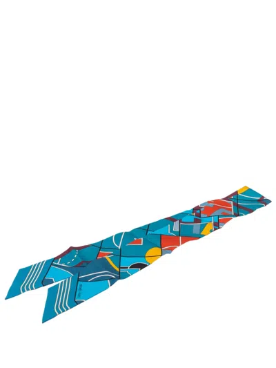 Pre-owned Hermes 2013-2026 Sportif Silk Twilly Scarf Scarves In Blue