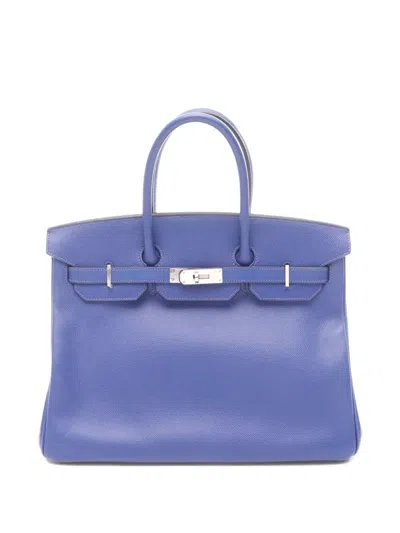 Pre-owned Hermes 2014 35 Birkin Leather Tote Bag In Blue