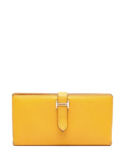 Pre-owned Hermes 2014 Bear Bi-fold Leather Wallet In Yellow
