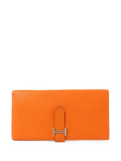 Pre-owned Hermes 2014 Bearn Leather Wallet In Orange