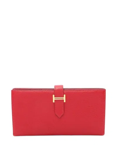 Pre-owned Hermes 2014 Bearn Souffle Bi-fold Wallet In Red