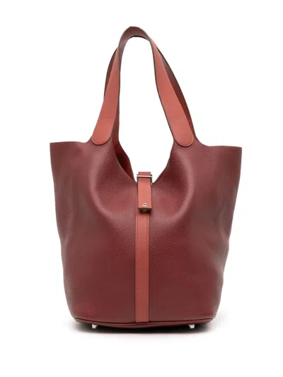 Pre-owned Hermes 2014 Bicolor Clemence And Swift Picotin Lock 31 Handbag In Red