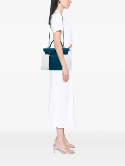 Pre-owned Hermes 2014 Bicolor Epsom Kelly Flag Sellier 35 Satchel In Blue