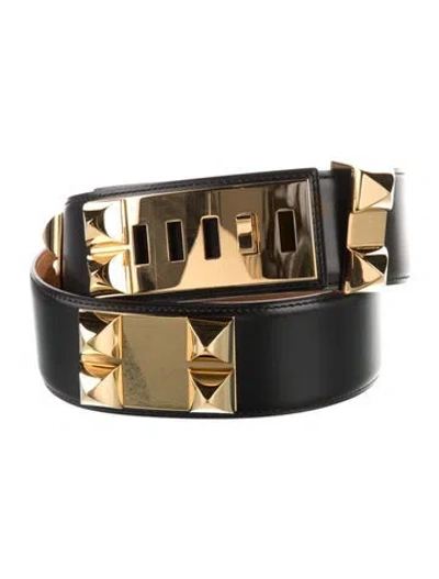 Pre-owned Hermes 2014 Box Leather Collier De Chien Belt In Black
