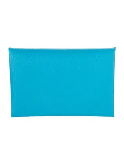 Pre-owned Hermes 2014 Calvi Cardholder In Blue