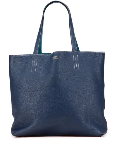 Pre-owned Hermes 2014 Clemence Double Sens 36 Tote Bag In Blue