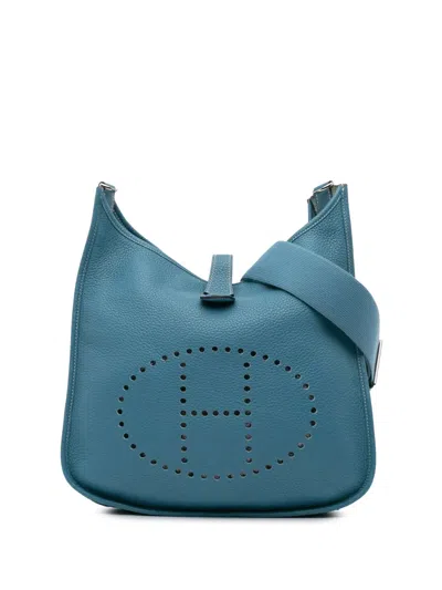 Pre-owned Hermes 2014 Clemence Evelyne Iii 29 Crossbody Bag In Blue