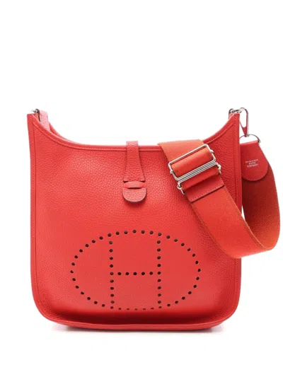 Pre-owned Hermes 2014 Clemence Evelyne Iii Pm Shoulder Bag In Red
