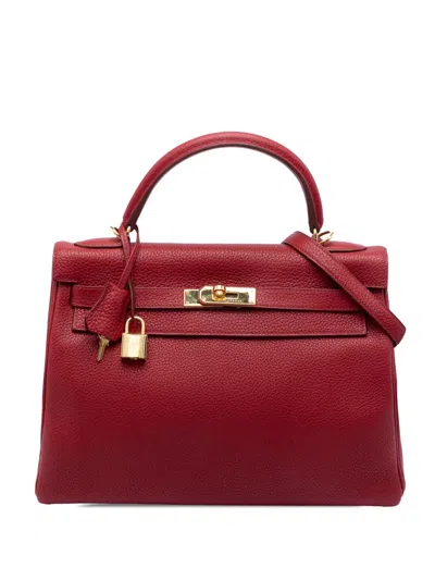 Pre-owned Hermes 2014 Clemence Kelly Ii Retourne 32 Satchel In Red