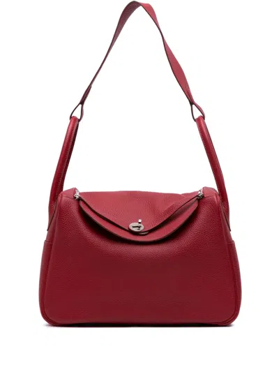Pre-owned Hermes 2014 Clemence Lindy 34 Satchel In Red