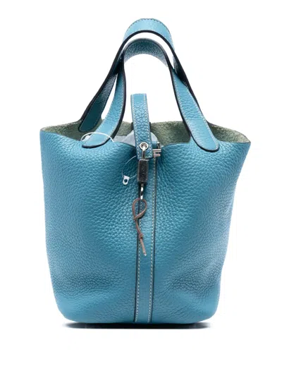 Pre-owned Hermes 2014 Clemence Picotin Lock 18 Handbag In Blue