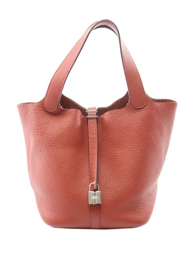 Pre-owned Hermes 2014 Clemence Picotin Lock 18 Handbag In Brown