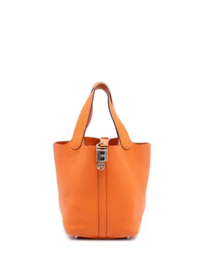 Pre-owned Hermes 2014 Clemence Picotin Lock 18 Handbag In Orange