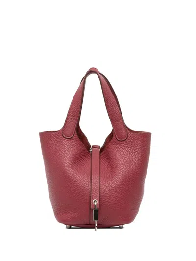 Pre-owned Hermes 2014 Clemence Picotin Lock 18 Handbag In Red