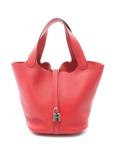 Pre-owned Hermes 2014 Clemence Picotin Lock 22 Handbag In Red