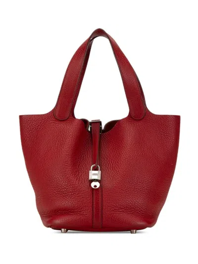 Pre-owned Hermes 2014 Clemence Picotin Lock 22 Handbag In Red