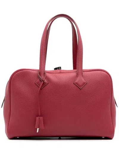 Pre-owned Hermes 2014 Clemence Victoria Ii 35 Shoulder Bag In Red