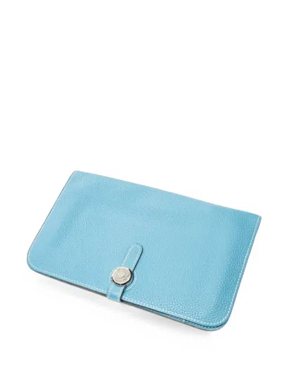 Pre-owned Hermes 2014 Dogon Duo Wallet In Blue