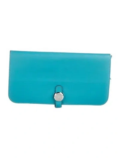 Pre-owned Hermes 2014 Dogon Long Wallet In Blue
