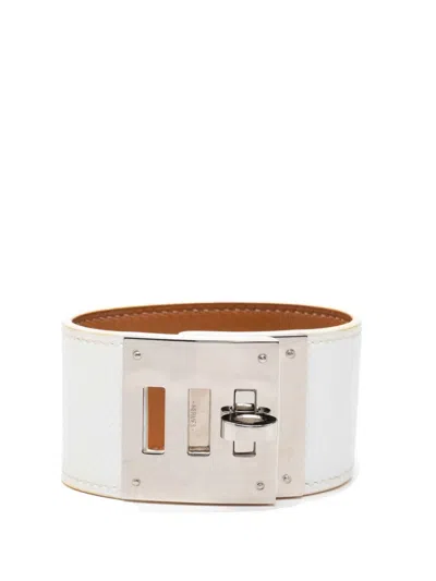 Pre-owned Hermes 2014 Epsom And Palladium Plated Kelly Dog Cuff Bracelet Costume Bracelet In Silver