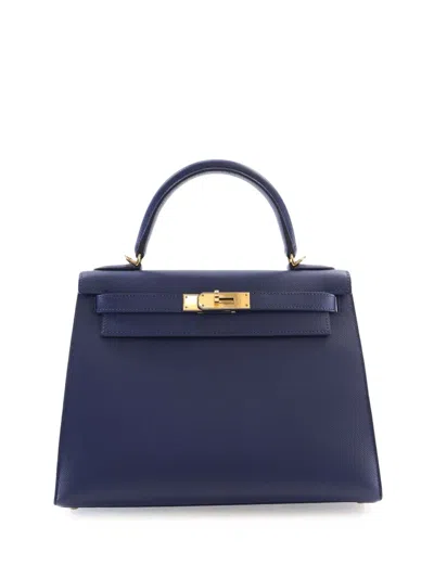 Pre-owned Hermes 2014 Epsom Kelly Ii Sellier 28 Satchel In Blue