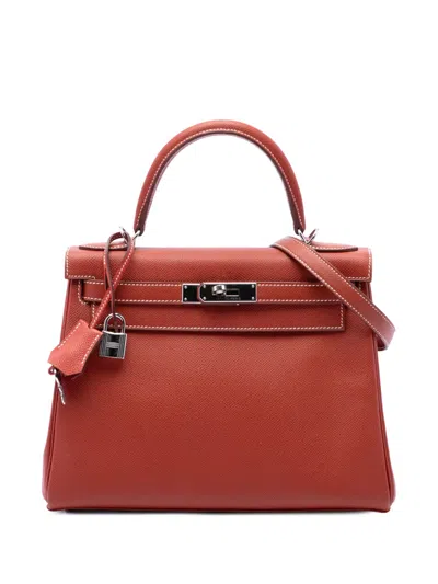 Pre-owned Hermes 2014 Epsom Kelly Ii Sellier 28 Satchel In Red