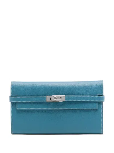 Pre-owned Hermes 2014 Epsom Kelly Longue Wallet Long Wallets In Blue