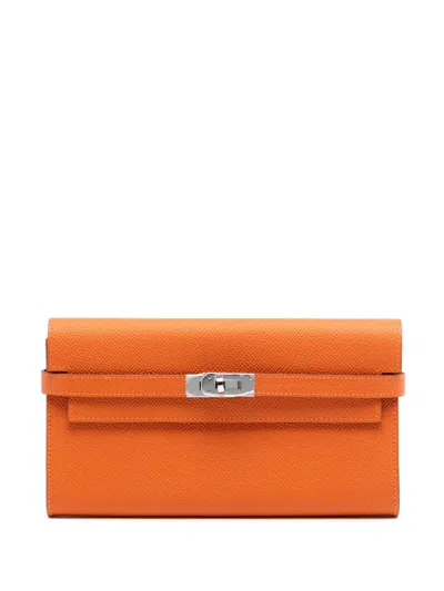 Pre-owned Hermes 2014 Epsom Kelly Longue Wallet Long Wallets In Orange