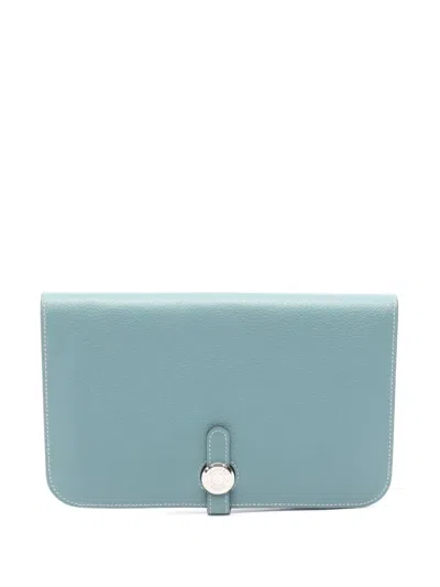 Pre-owned Hermes 2014 Evercolor Dogon Gm Bifold Wallet Long Wallets In Blue