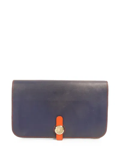 Pre-owned Hermes 2014 Gm Dogon Wallet In Blue