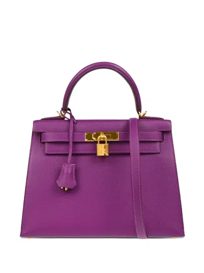 Pre-owned Hermes 2014 Kelly 28 Leather Handbag In Purple