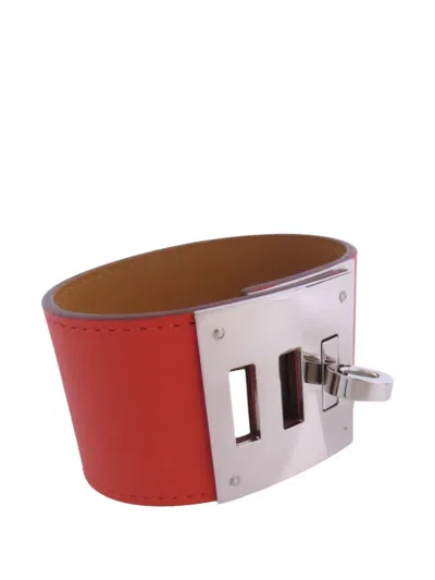 Pre-owned Hermes 2014 Kelly Dog Leather Bracelet In Orange