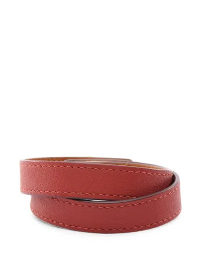 Pre-owned Hermes 2014 Kelly Double Tour Leather Bracelet In Red