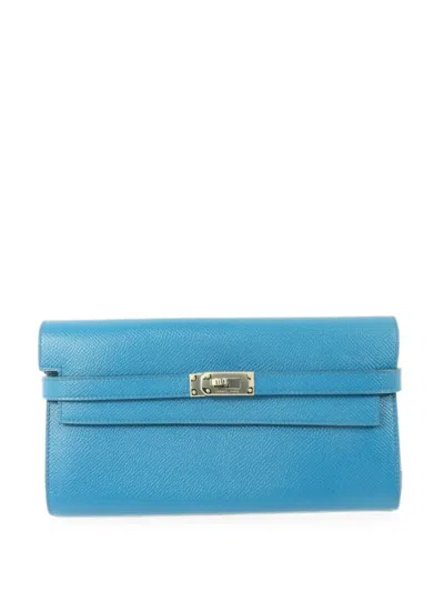Pre-owned Hermes 2014 Kelly Epsom Wallet In Blue