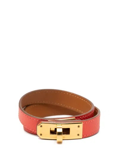 Pre-owned Hermes 2014 Leather Kelly Double Tour Bracelet Costume Bracelet In Orange