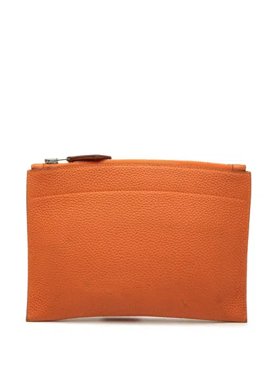 Pre-owned Hermes 2014 Mini Togo Bazar Pouch Clutch Bag In Orange