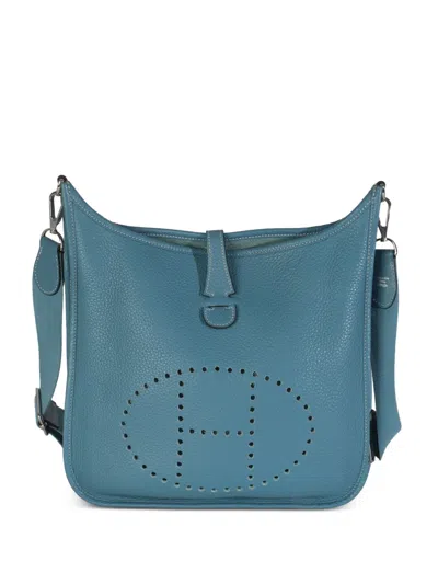 Pre-owned Hermes 2014 Pm Evelyne Iii Perforated-logo Cross Body Bag In Blue