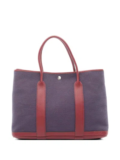 Pre-owned Hermes 2014 Pm Garden Party Leather-trim Tote Bag In Blue