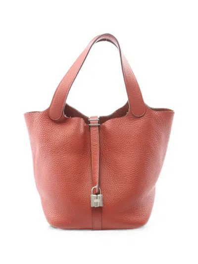 Pre-owned Hermes 2014 Pm Picotin Lock Clemence Leather Tote Bag In Orange
