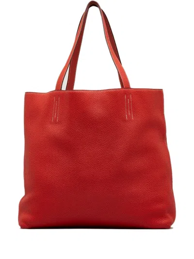 Pre-owned Hermes 2014  Double Sens 36 Leather Tote Bag In Red