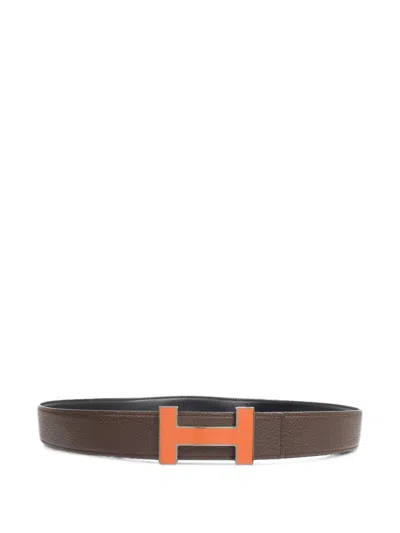 Pre-owned Hermes 2014 Reversible H Belt In Brown