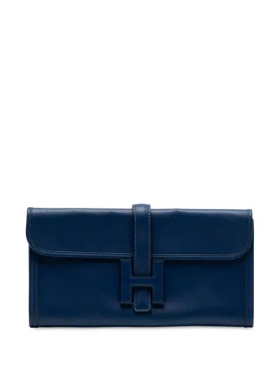 Pre-owned Hermes 2014 Swift Jige Elan 29 Clutch Bag In Blue