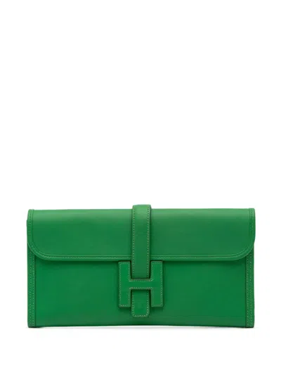 Pre-owned Hermes 2014 Swift Jige Elan 29 Clutch Bag In Green